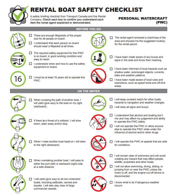 PWC Rental Safety Checklist
